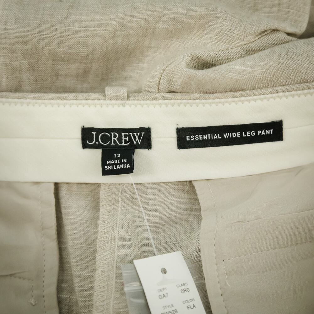 J. Crew Size 12 Essential Wide Leg Pant Beige Solid 100% Linen Pants NEW - Picture 4 of 8
